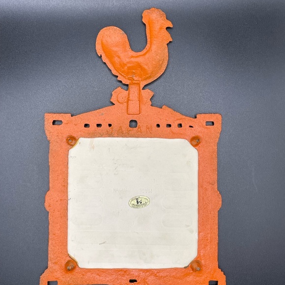 Orange Rooster Trivet with Floral Tile - Picture 2 of 4